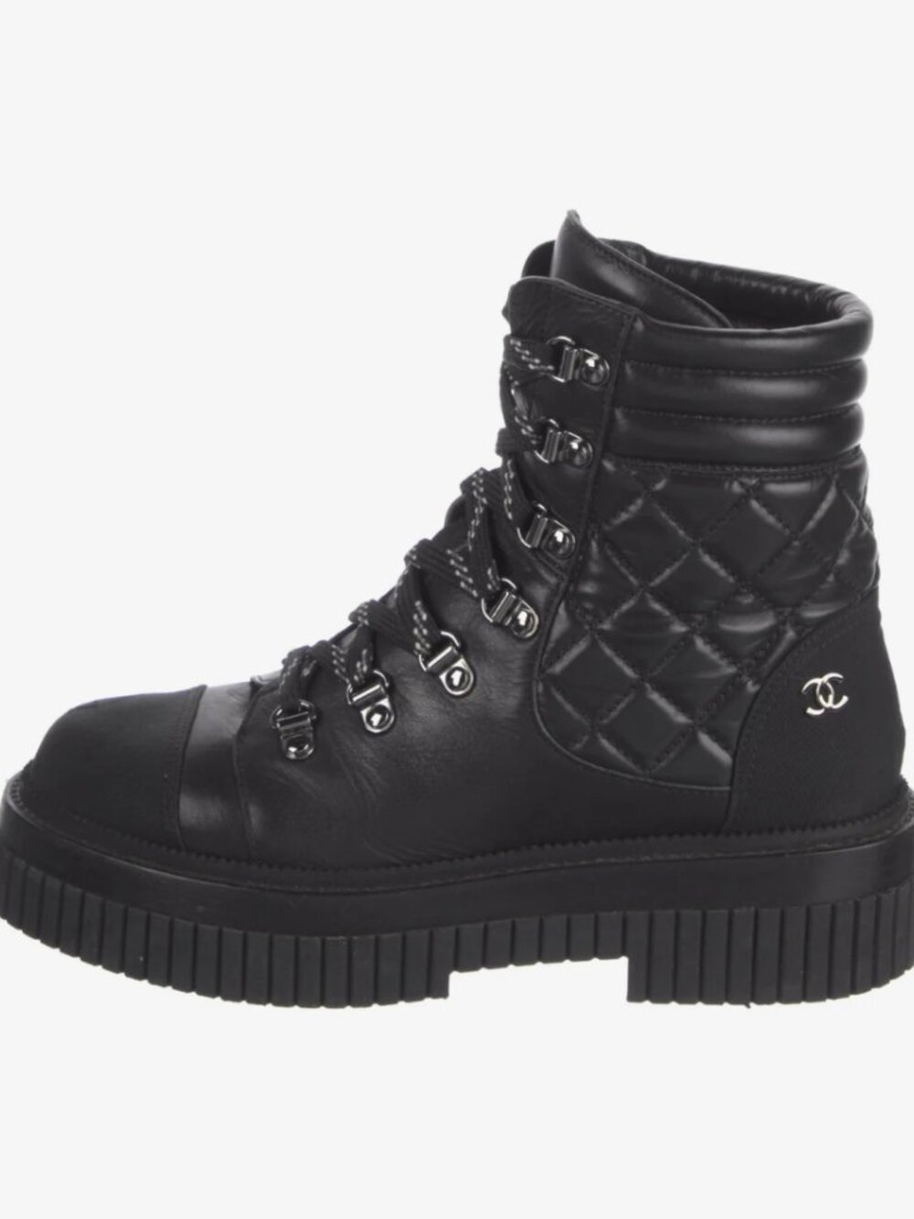 Chanel Black Winter Ankle Combat Boots: 2022 By Virginie Viard. Interlocking CC